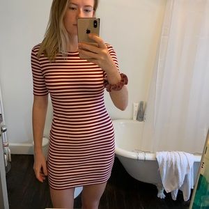 Aritzia red striped bodycon dress